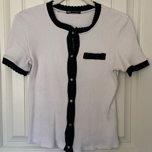 Zara Black and White Contrast Trim Top